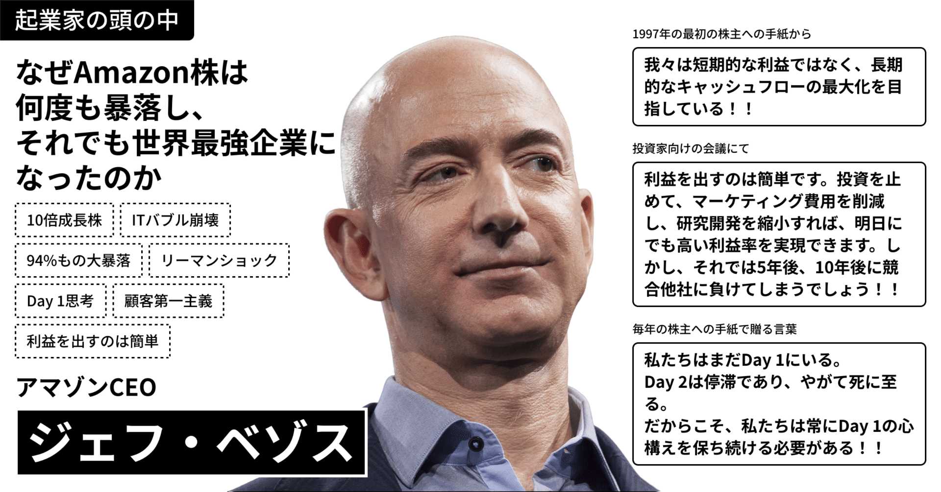 起業家の頭の中から市場を読み解く】 ジェフ・ベゾスが20年間利益を捨て続けた理由｜起業家の頭の中がわかるようになるnote