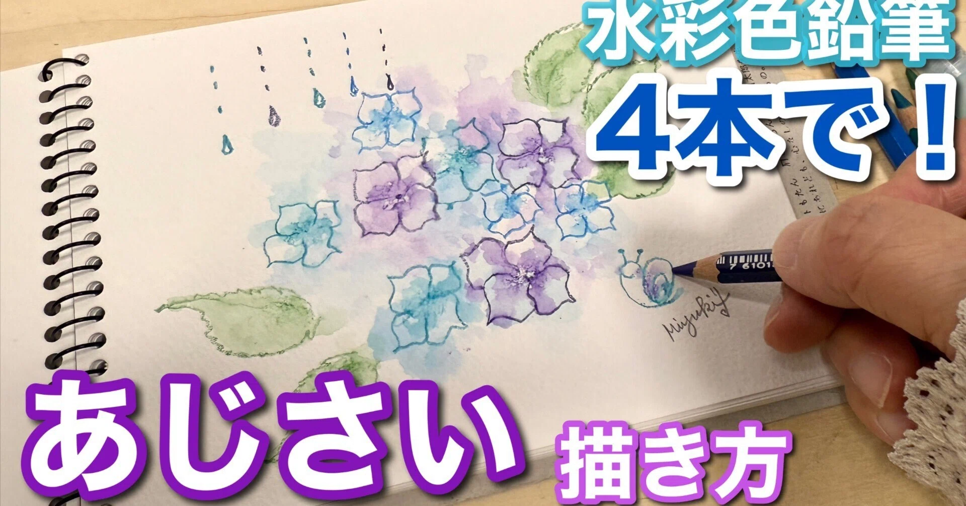 水彩色鉛筆4本であじさいの描き方｜吉沢深雪