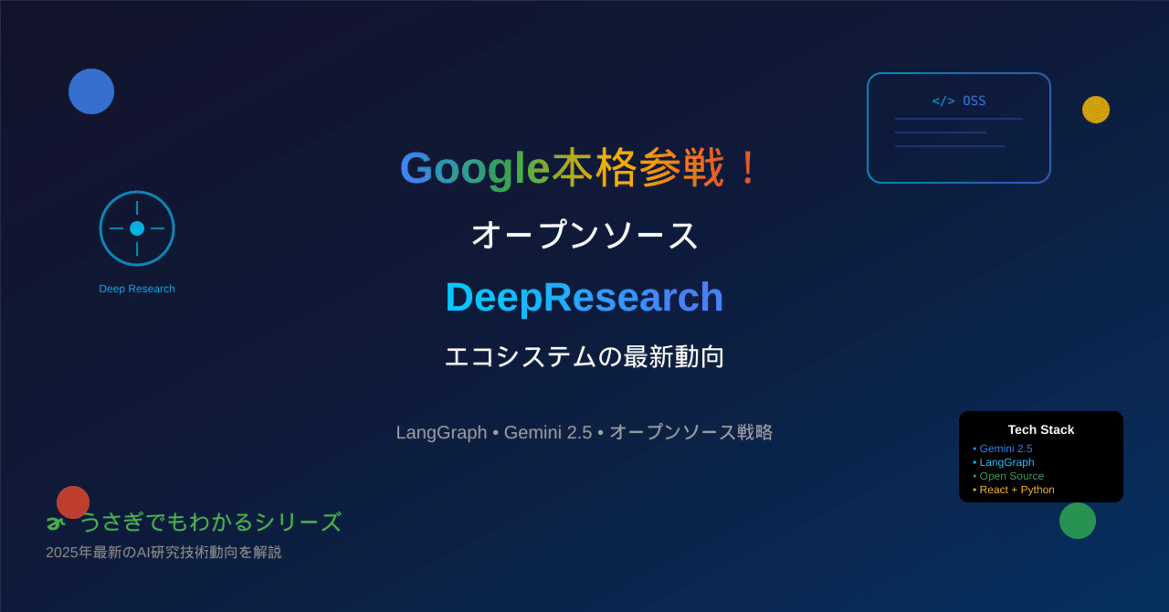うさぎでもわかる🐰Googleが本格参戦！オープンソースDeepResearch エコシステムの最新動向を解説｜taku_sid🐰エージェント