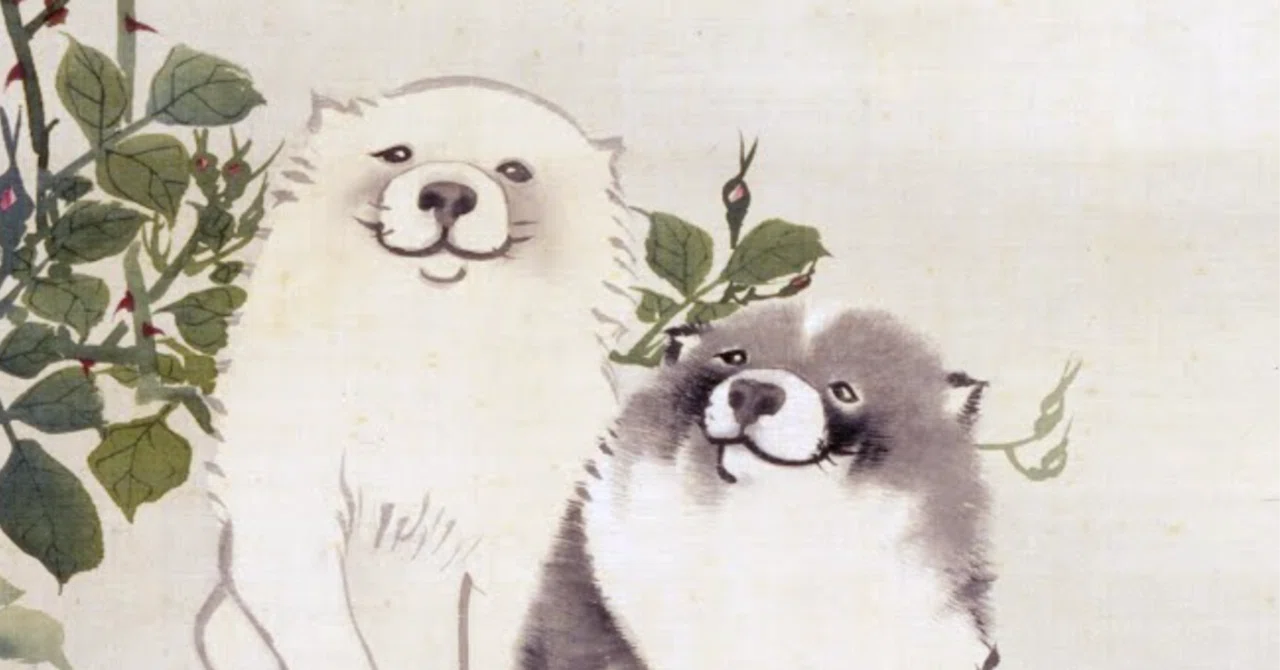 京都・嵯峨嵐山 | 渋_長沢芦雪_親子犬図_HP 絵　犬 福田美術館 ART -FUKUDA 絵画