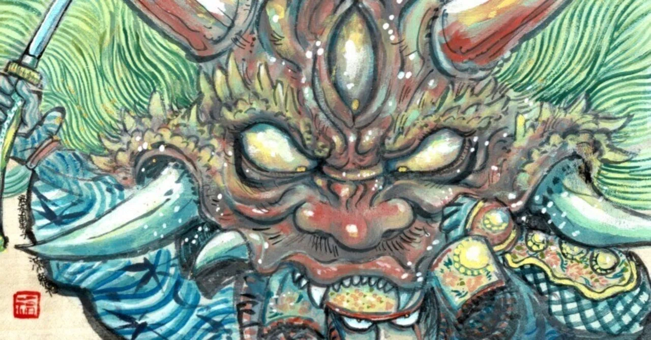 初めての記事。妖怪画ミニ色紙の描き方01｜怪人ふくふく