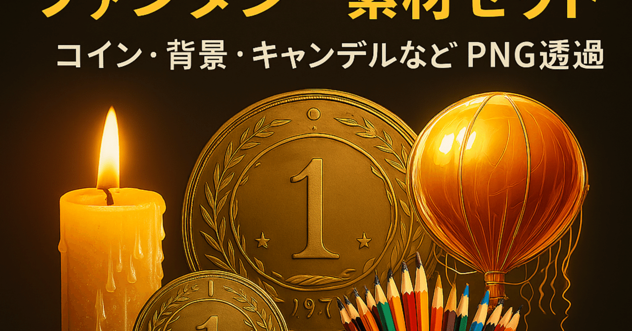 無料配布】ゲーム開発に使えるファンタジー素材セット｜コイン・背景・キャンドルなどPNG透過！｜T.K.