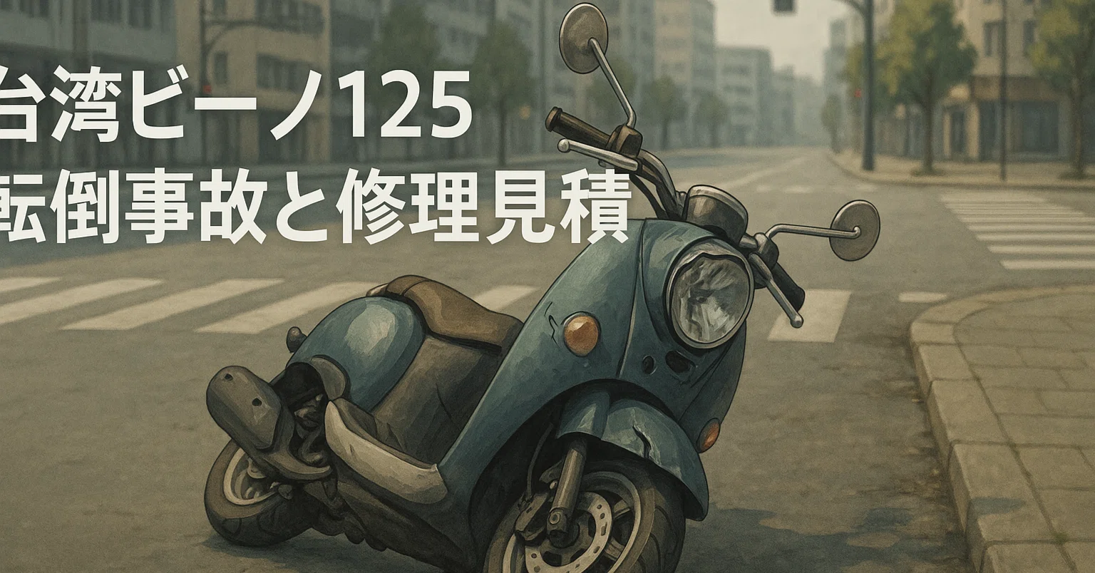 要約】台湾ビーノ125が自転車との接触で転倒|修理見積20万円・保険 要約】台湾ビーノ125が自転車との接触で転倒|修理見積20万円・保険