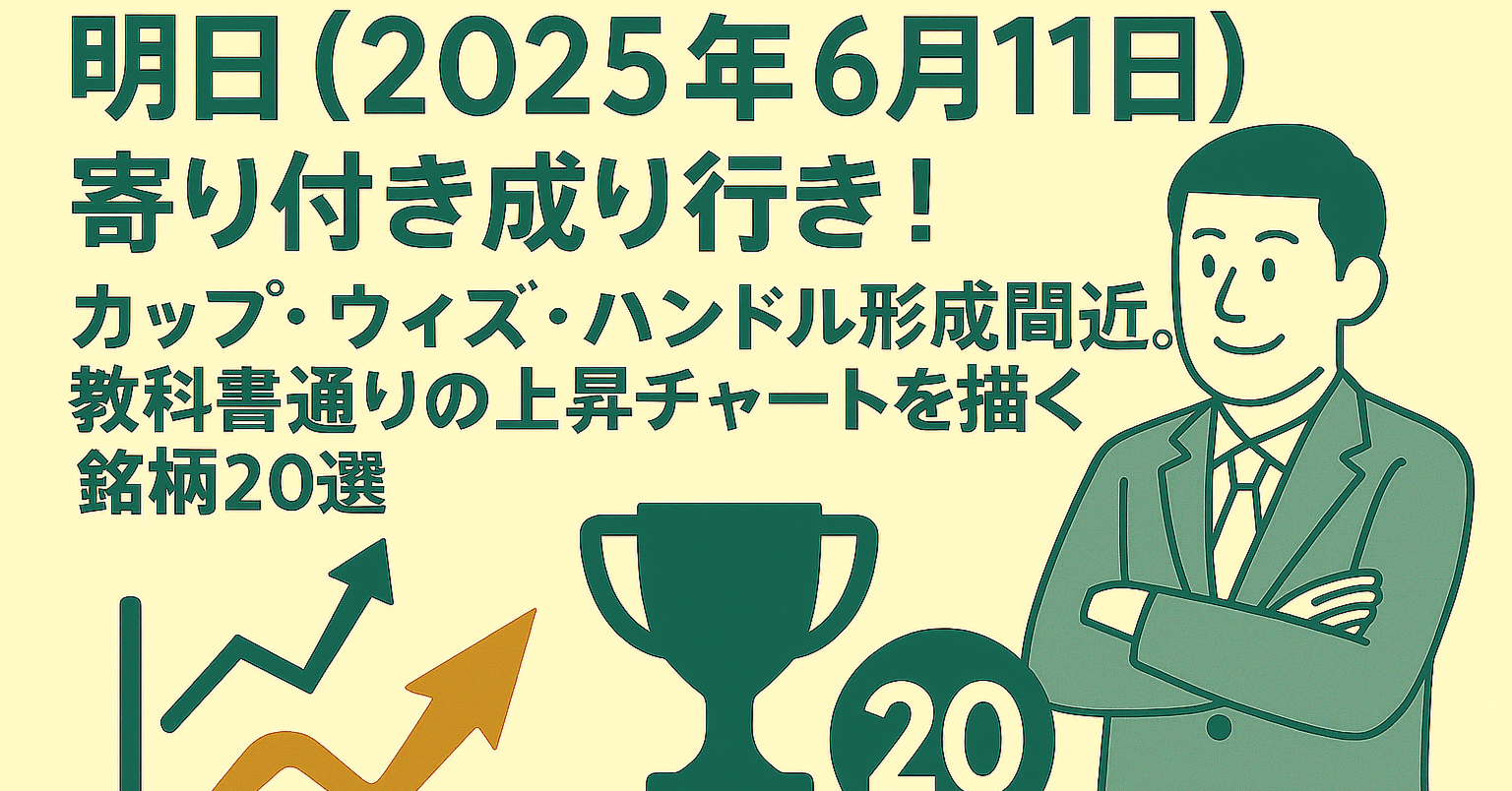 明日（2025年6月11日）寄り付き成り行き！カップ・ウィズ・ハンドル 形成間近。教科書通りの上昇チャートを描く銘柄20選｜日本個別株デューデリジェンスセンター