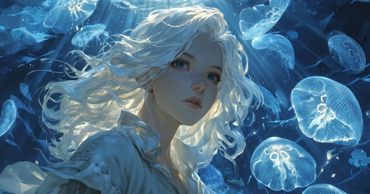 💻クラゲと漂う少女（海中幻想） × 水彩タッチ：Midjourney VS Gemini