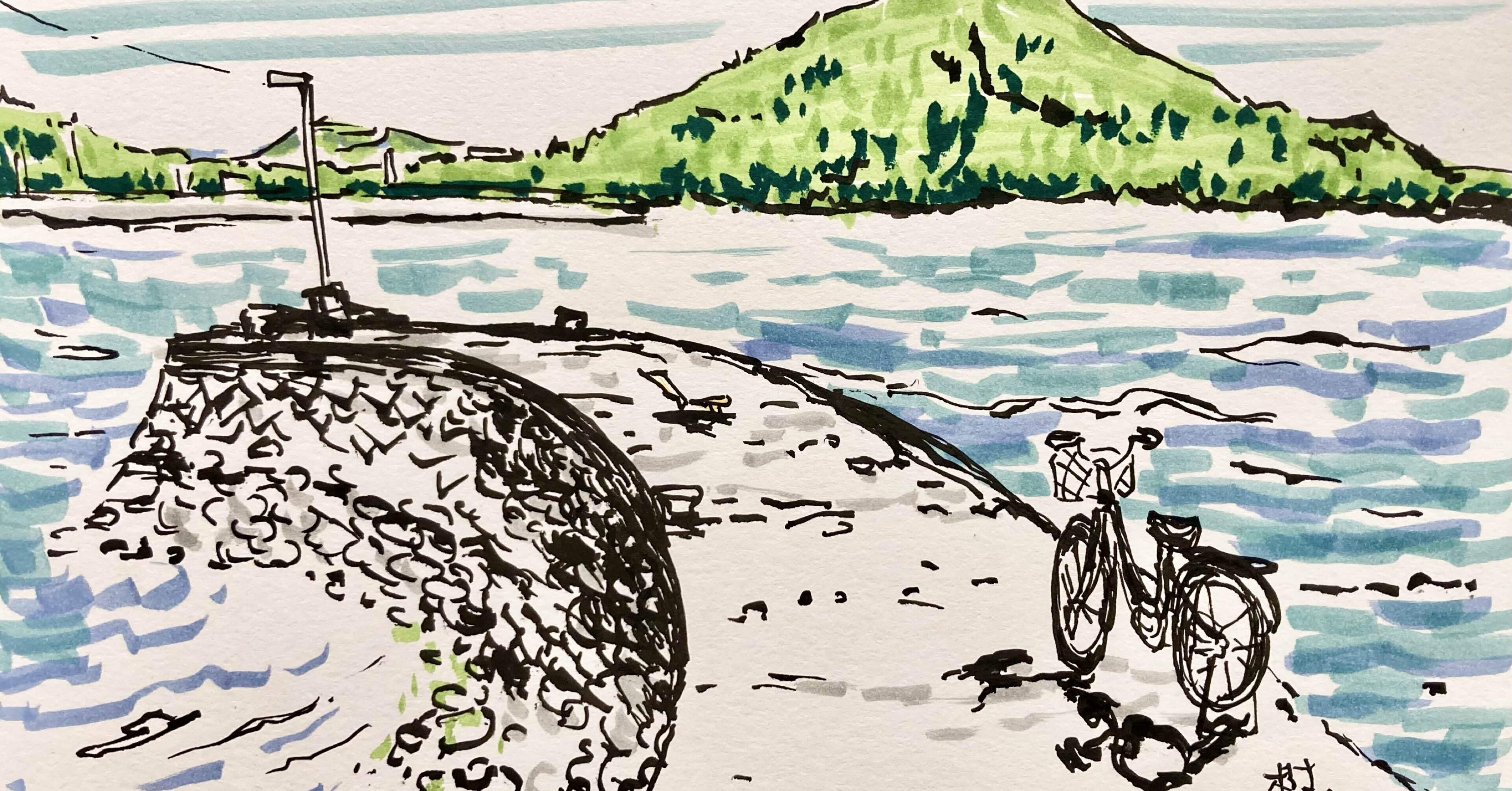 スケッチ 自転車と海｜樹