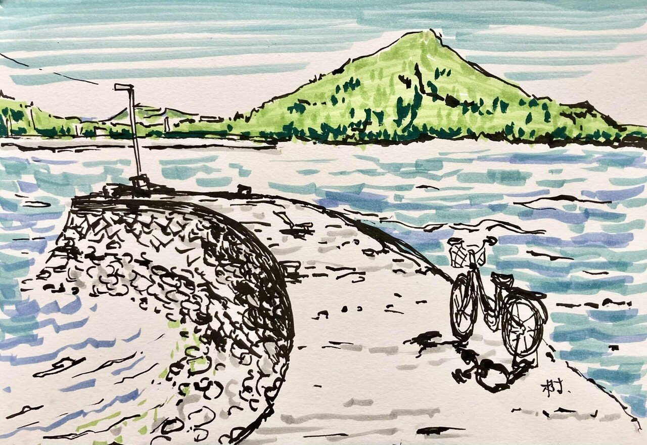 スケッチ 自転車と海｜樹