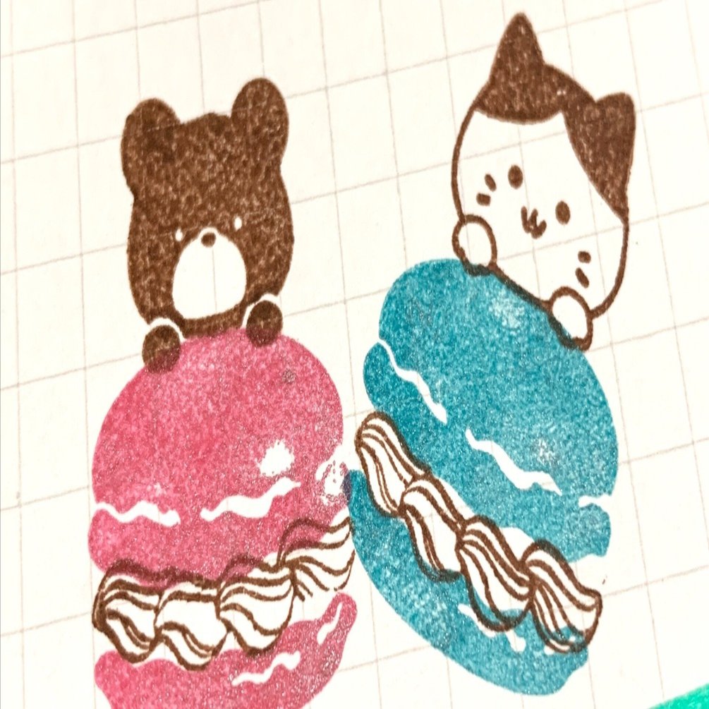 ダイソーの新作クリアスタンプ使用見本（スイーツ＆アニマル）｜くらざ