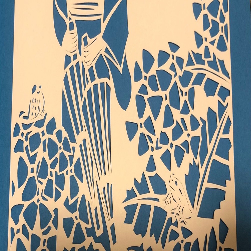 絵　ワンちゃんと紫陽花 透明水彩で描く紫陽花 - 横浜のアートスタジオ／Sissi（シシ）