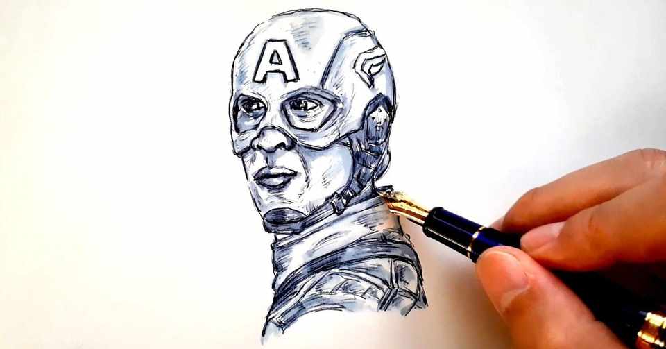 イラスト 映画 アベンジャーズ の キャプテン アメリカ を万年筆で描いてみた Drawing Captain America With Fountain Pen 鼻毛山 真一 Note