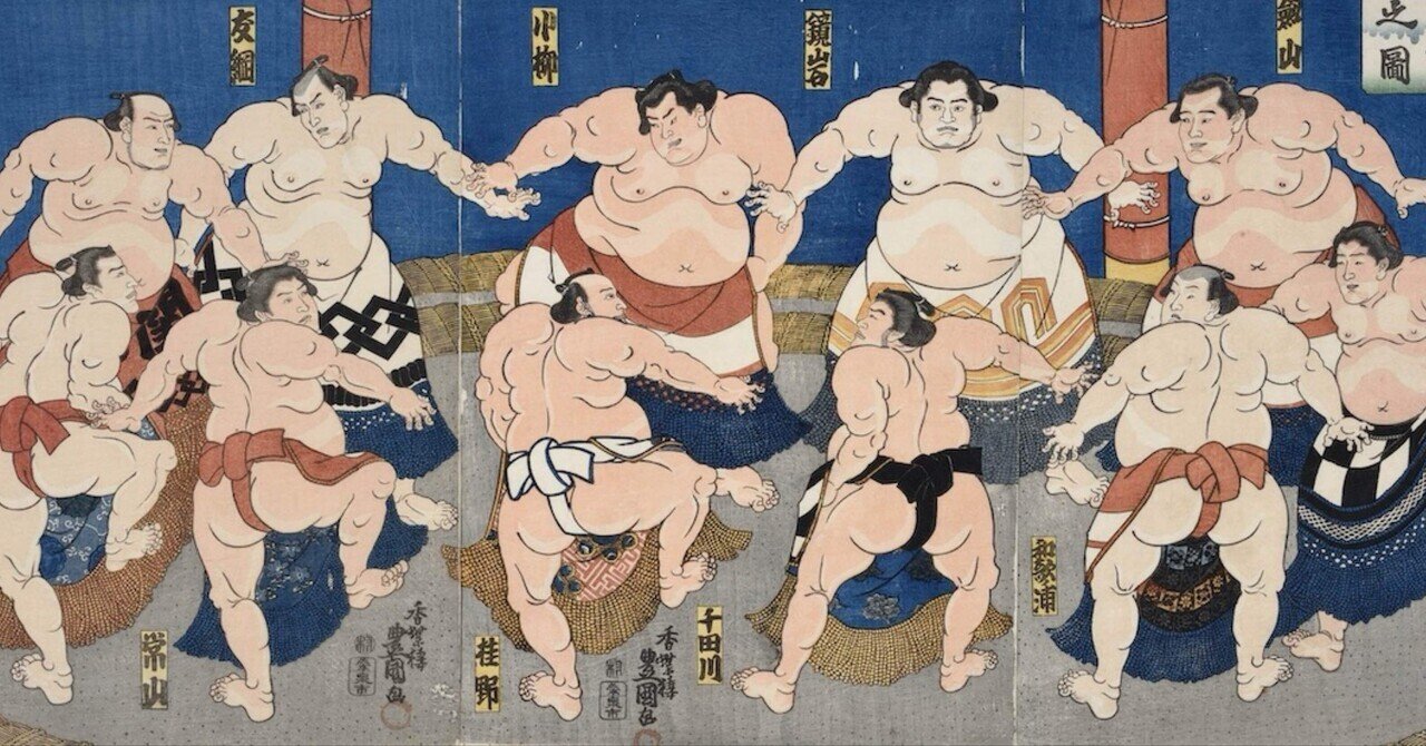 ガラス絵 歌川国貞 「勧進大相撲八景 稽古之図」 額装 浮世絵 骨董 古玩 aflo_20779141.jpg