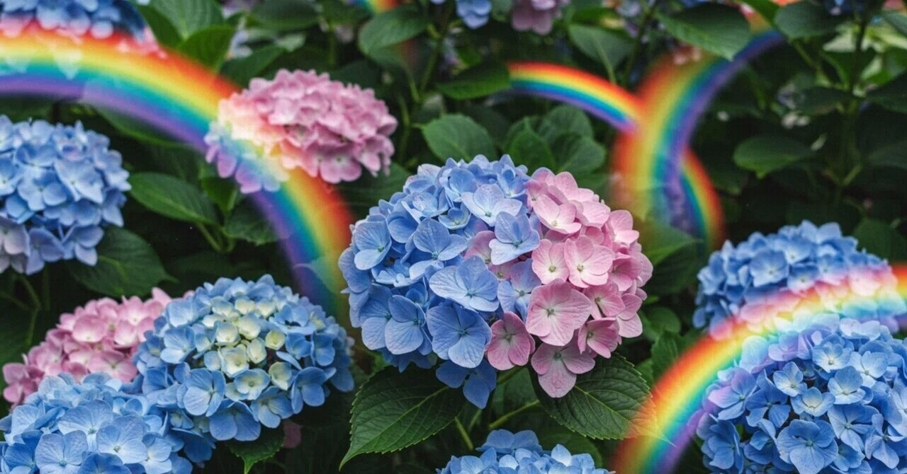 画像生成AI】虹と紫陽花と◯◯｜蟒蛇 来都（うわばみ らいと）