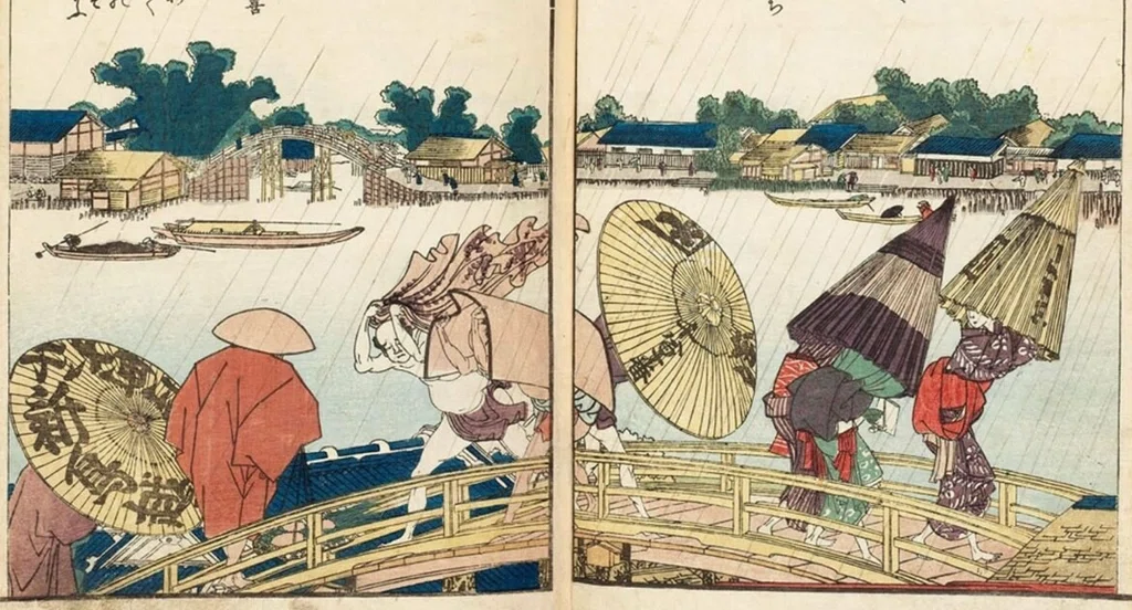 葛飾北斎作 浮世絵版画「絵本 隅田川両岸一覧」上巻 越前和紙 葛飾北斎作 浮世絵版画「絵本 隅田川両岸一覧」上巻 越前和紙