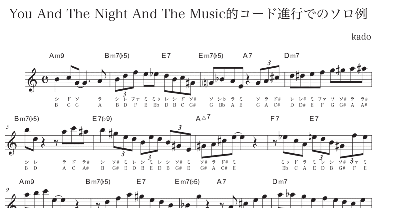 アルトサックス You And The Night And The Music的コード進行でのソロ例 加度 克紘 Note