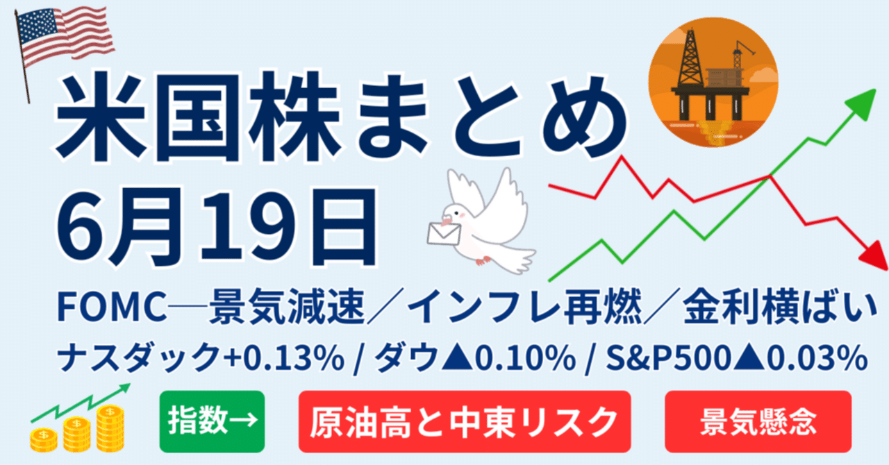 米国市場まとめ｜2025年6月19日】FOMCは“急がず”、市場は整えるモードへ──利下げ観測と原油高のはざまで｜橘 龍馬