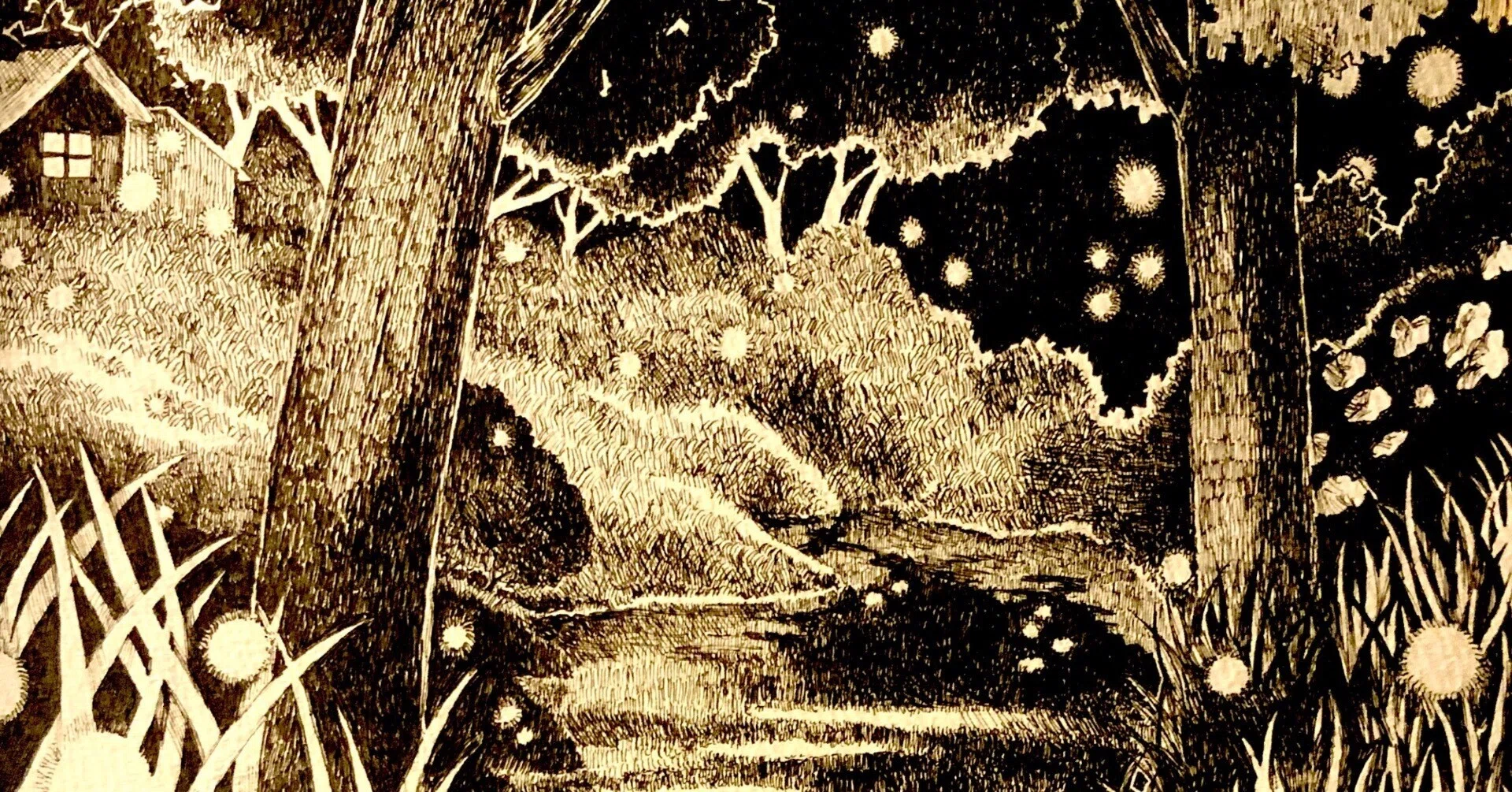 森の中（ペン画）｜空想の空き地（たけなが）