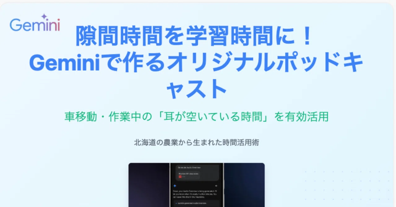 隙間時間を有効に。Geminiで自分だけのポッドキャストコンテンツを生成
