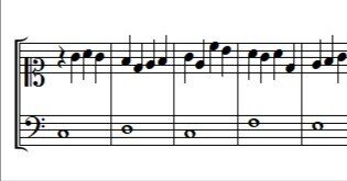 厳格対位法の実施法 2声 第三類(四分音符対位法) 長旋法 定旋律下、対