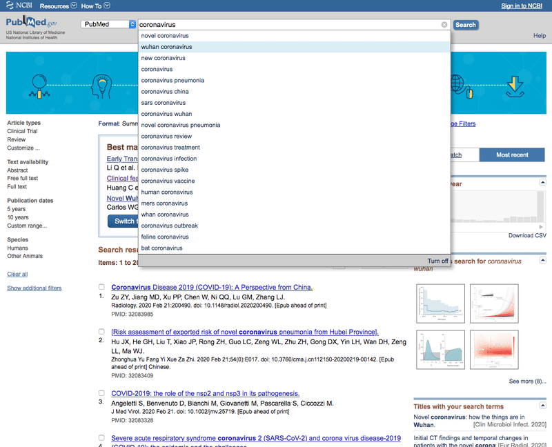 pubmed coronavirus検索