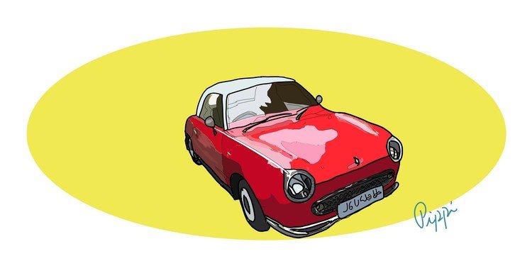 イギリスで写真に撮った赤い車を描いてみた　（オフコメ希望）