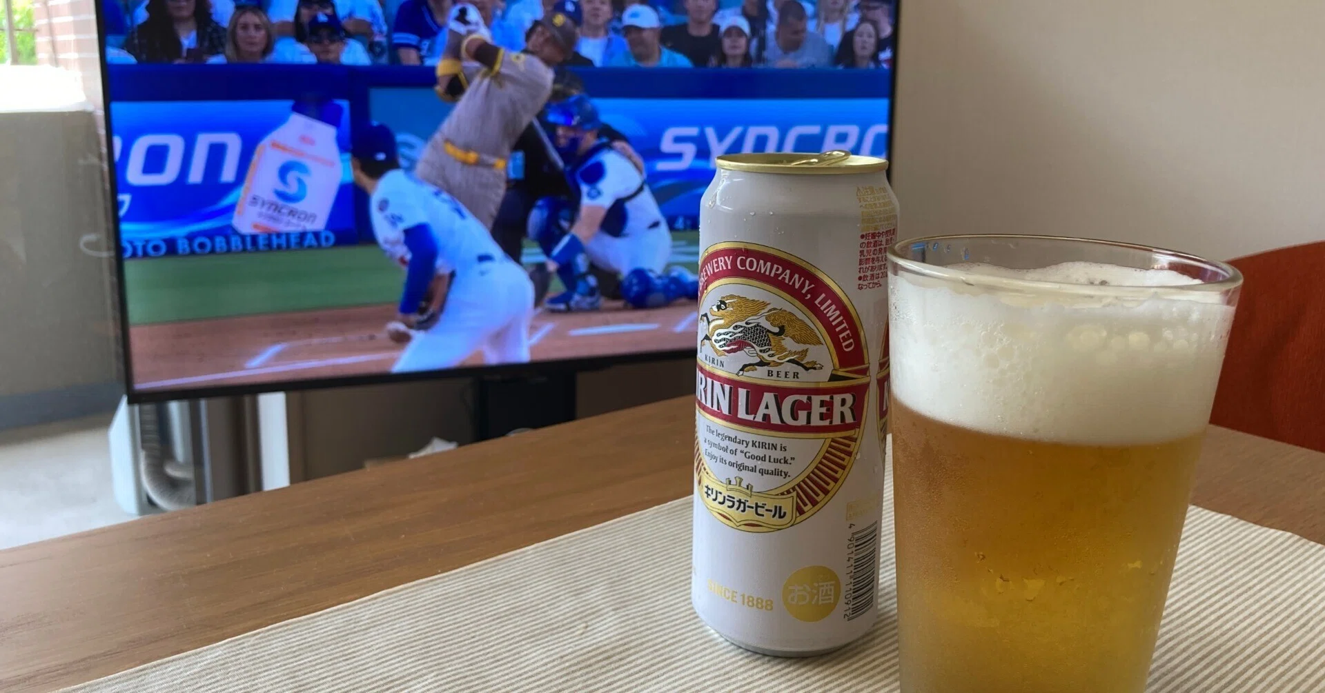 10-8 Drinking Kirin Lager while watching sports in the living room