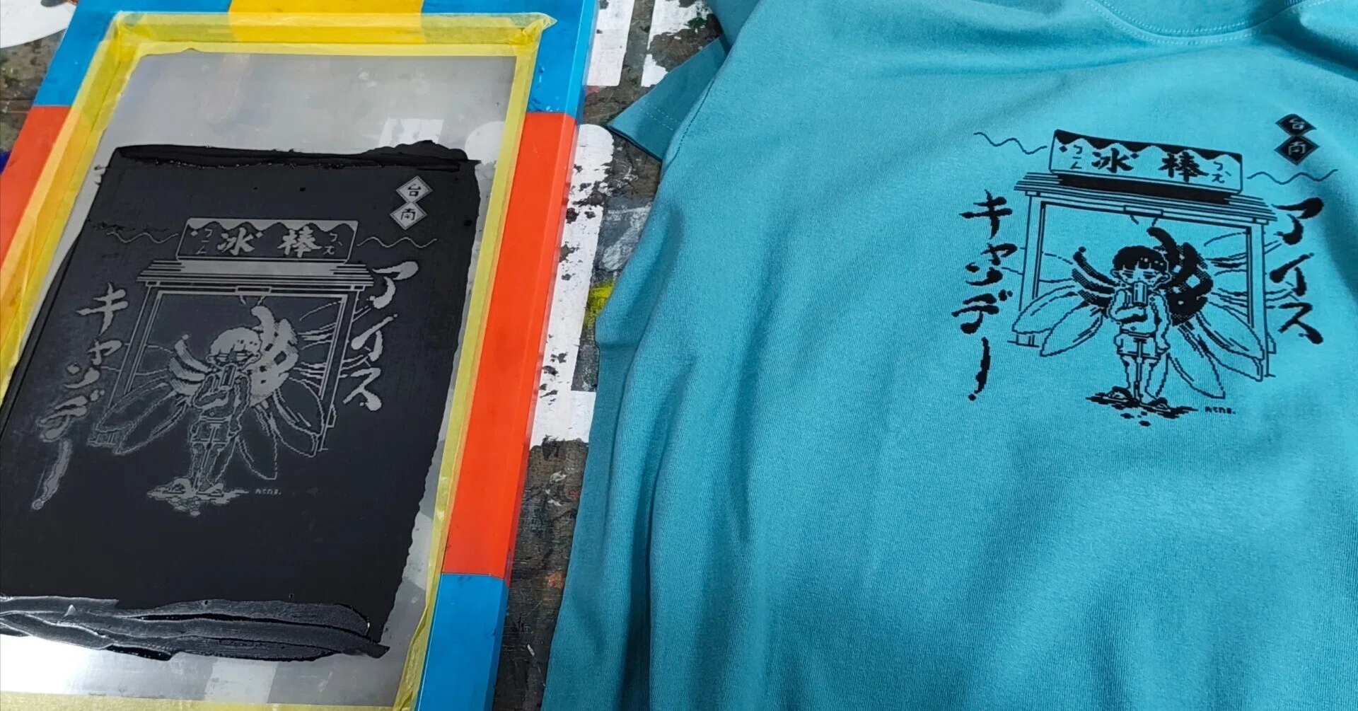 しかも2カ国】シルクスクリーンでTシャツつくるイベントにドット絵で