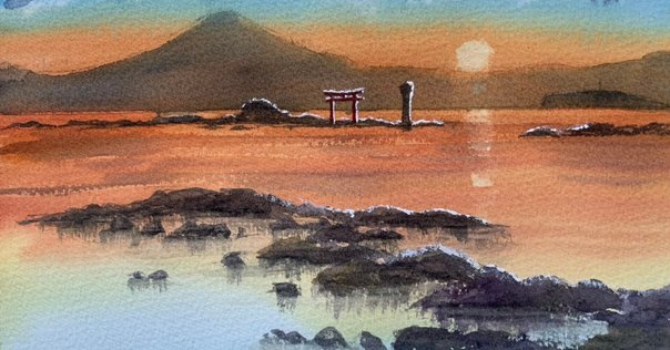 朝焼けの海　アクリル画 アクリル絵の具で【朝焼けの海】を描く方法 | アクリル画で描く