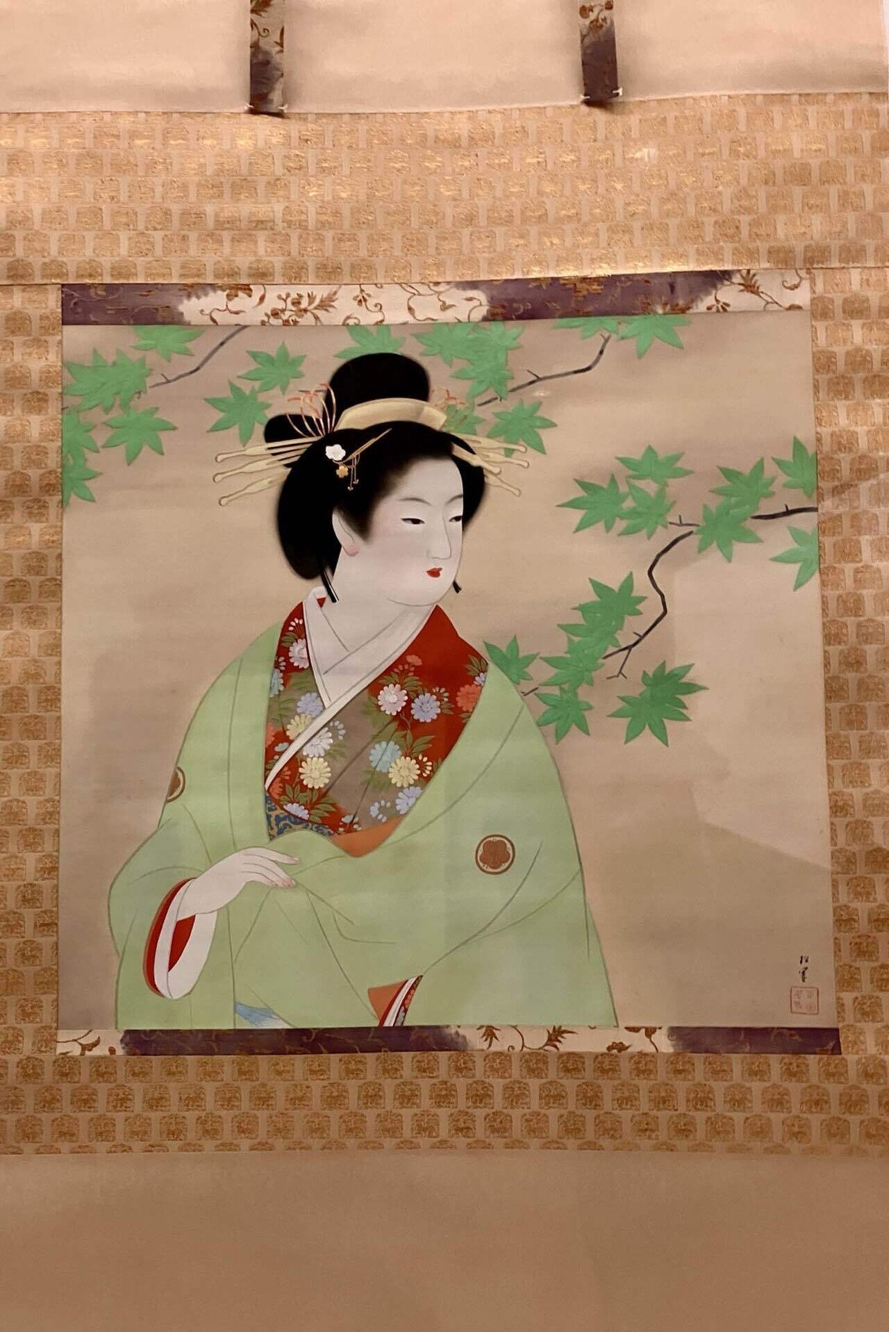 S*o様 上村松園 花見 梅 水彩画 1922年代 紙本著色 肉筆 浮世絵 美人画 上村松園 花がたみ | Stained Glass Works