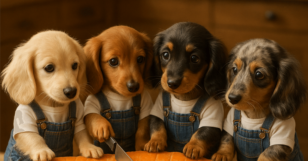 🥕ミニチュアダックス4兄弟のにんじんクッキング！AIダックス多頭飼い