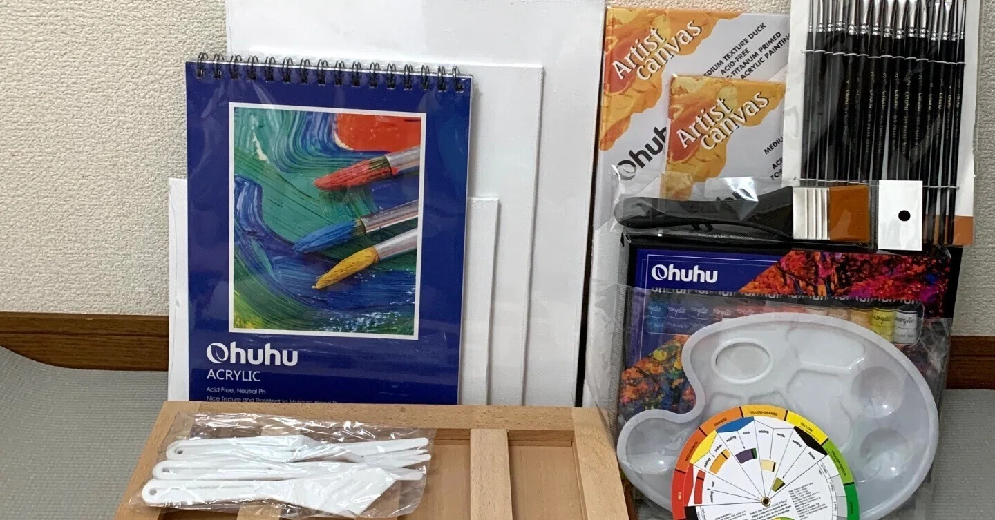 ネット通販 アクリル 絵の具 78点 セット 48色 12ml 画材 木製