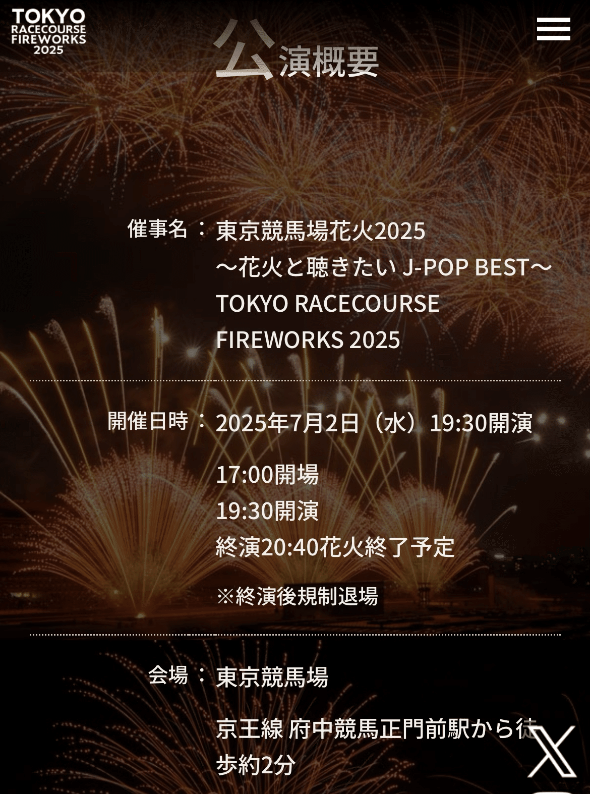 【本日】東京競馬場花火2025 府中　S席2枚 本日】東京競馬場花火2025 府中 S席2枚