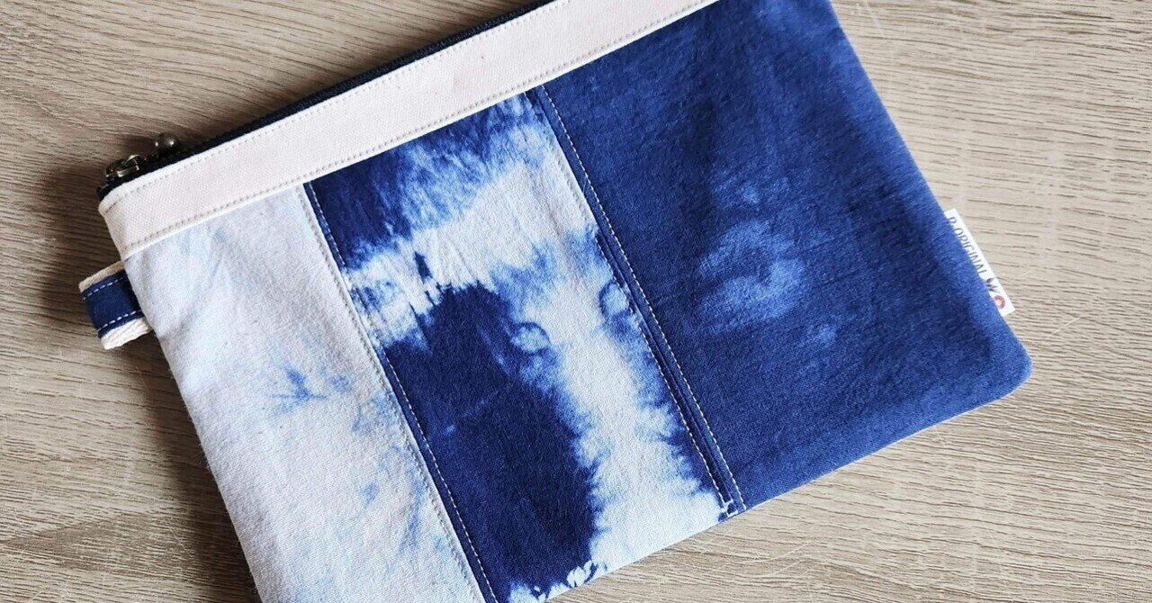 【ハンドメイド】超BIGサイズ　刺し子とパッチワークのフラットポーチ　和柄 ハンドメイド】超BIGサイズ 刺し子とパッチワークのフラット