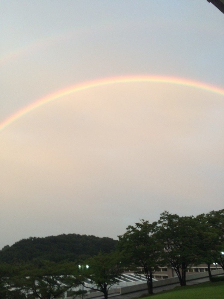 綺麗な虹がかかってました。
うっすら、上にもう一本。