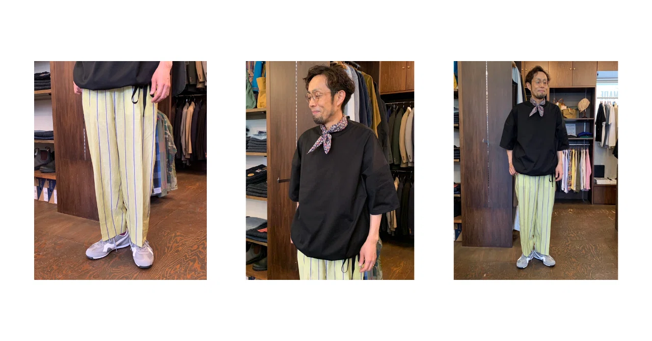 極希少 日本製 HAVERSACK ATTIRE ベルテッドワイドパンツ HAVERSACKのベルテッドワイドイージーパンツでコーディネート｜SLOW JAM