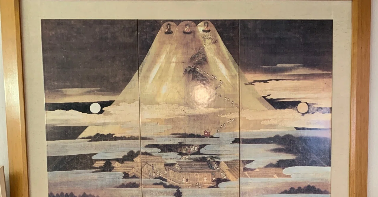 幻想絵画、空飛ぶ画家糸川裕志の富士山曼荼羅図、油絵、ペイント 絹本著色富士曼荼羅図｜静岡の空鉄
