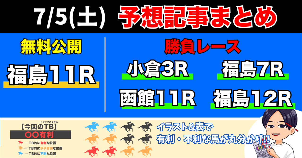 7/5(土) TUF杯(無料)と勝負レースまとめ｜アキラ｜トラックバイアス