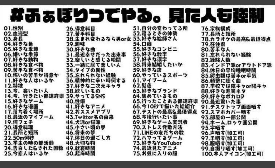twitterから流れた100の質問に答えます｜けいゆ〜 