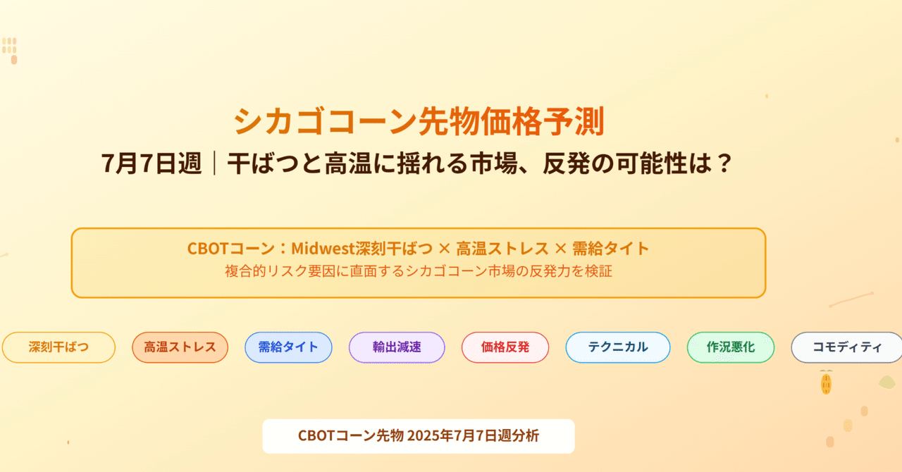 🌽【来週のCORN価格予測】7月7日週｜干ばつと高温に揺れるシカゴコーン、反発の可能性は？｜Naruse Riku