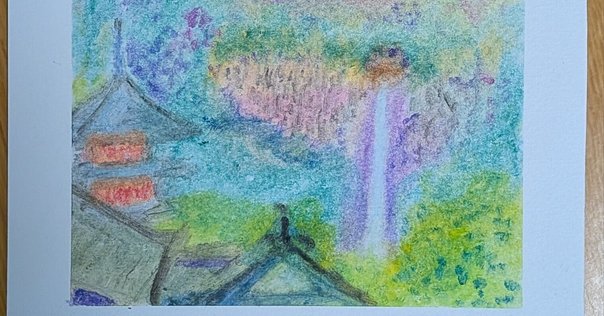 パステル画（原画）夕暮れの街。 パステル画（原画）夕暮れの街。 （夕暮れの空は夕焼けの典型的
