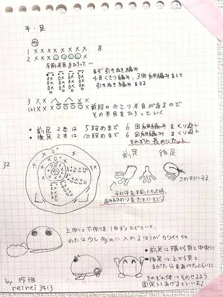ツノガエルの編み図｜reirei3413