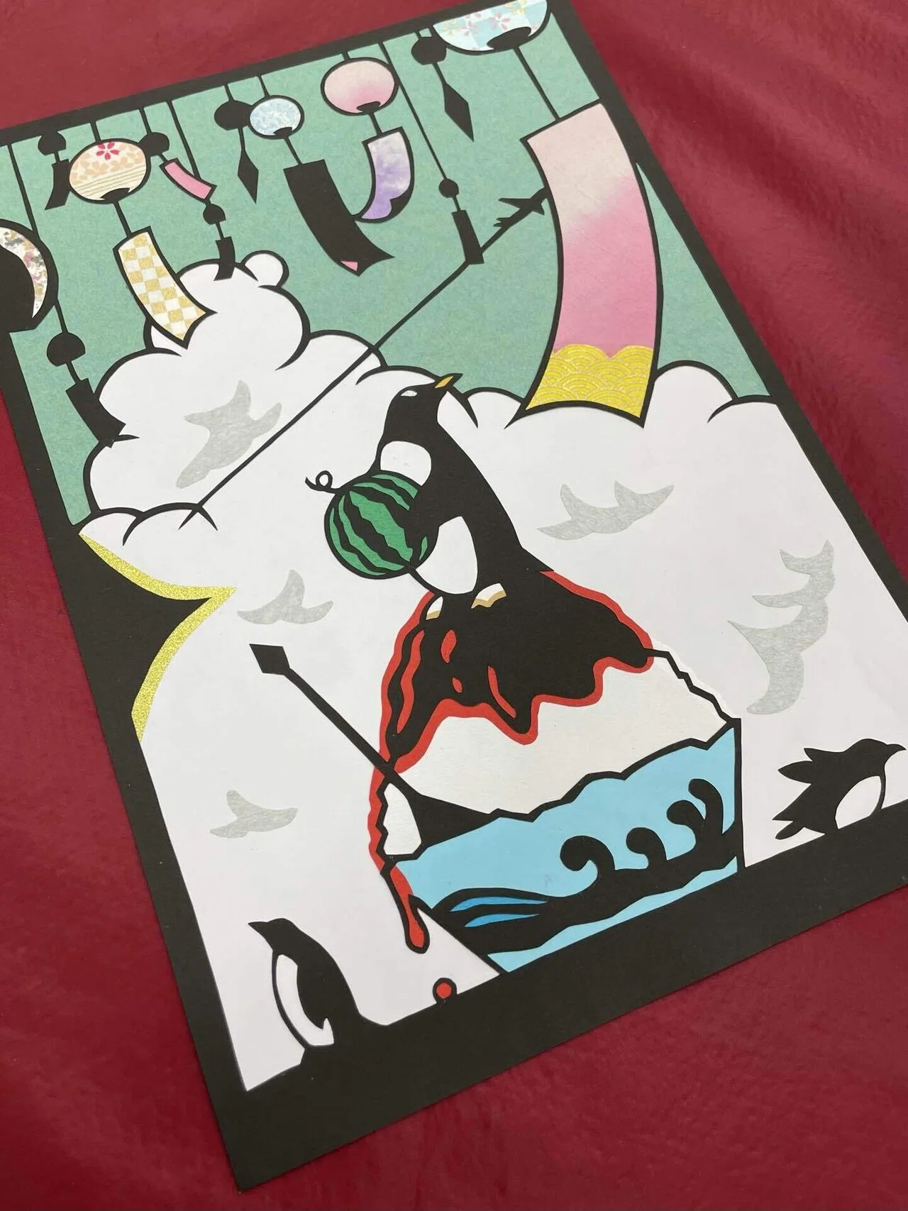 ペンギンの夏休み【切り絵図案ダウンロード販売】｜切り絵作家 草太