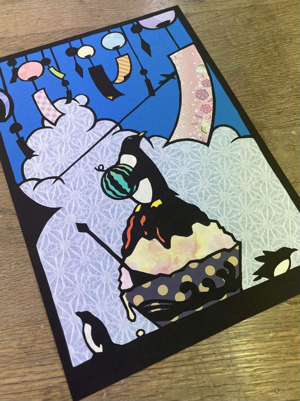 ペンギンの夏休み【切り絵図案ダウンロード販売】｜切り絵作家 草太