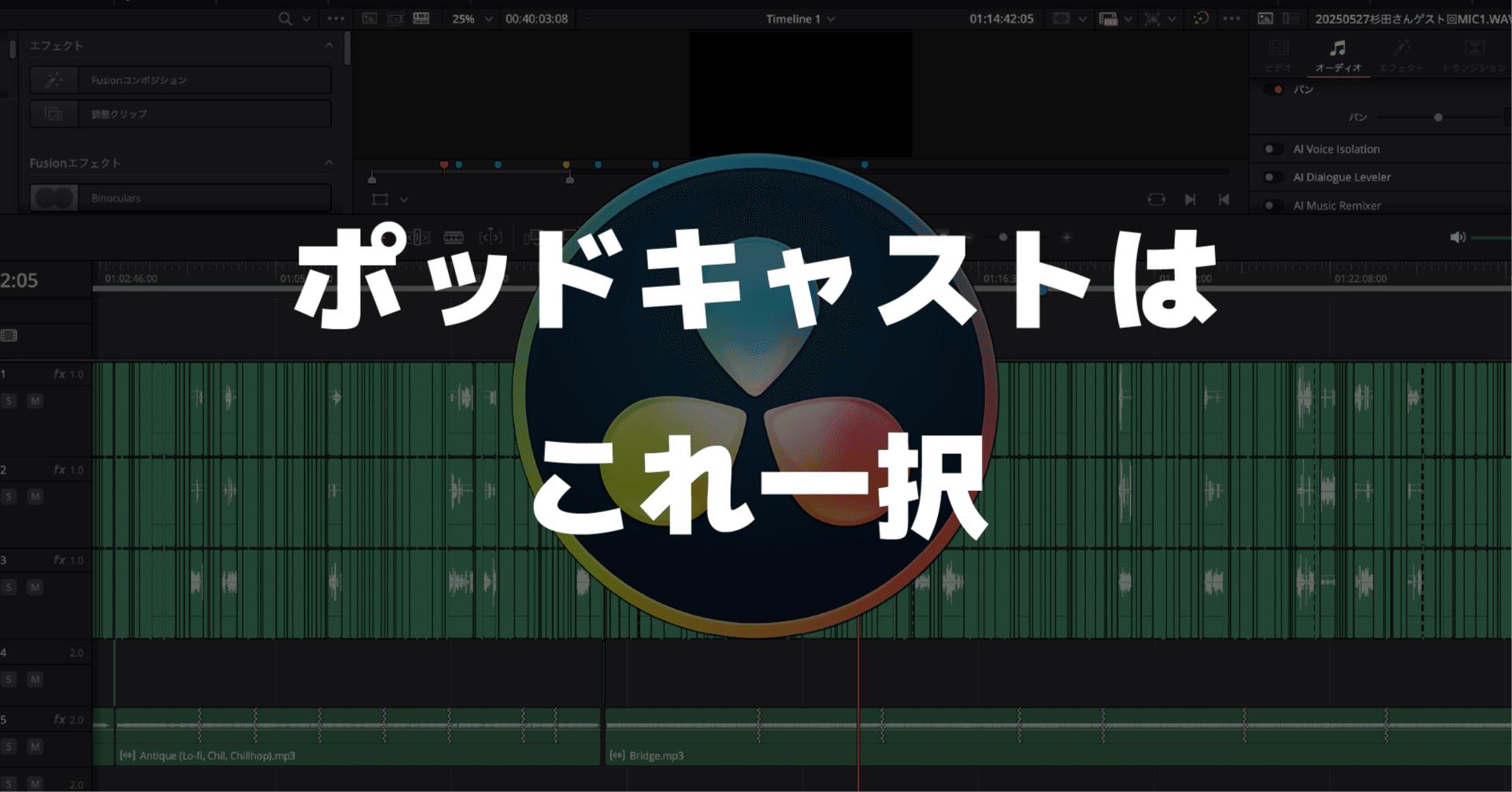ポッドキャストはじめたい人へ】編集ソフトはDaVinci Resolve一択な5