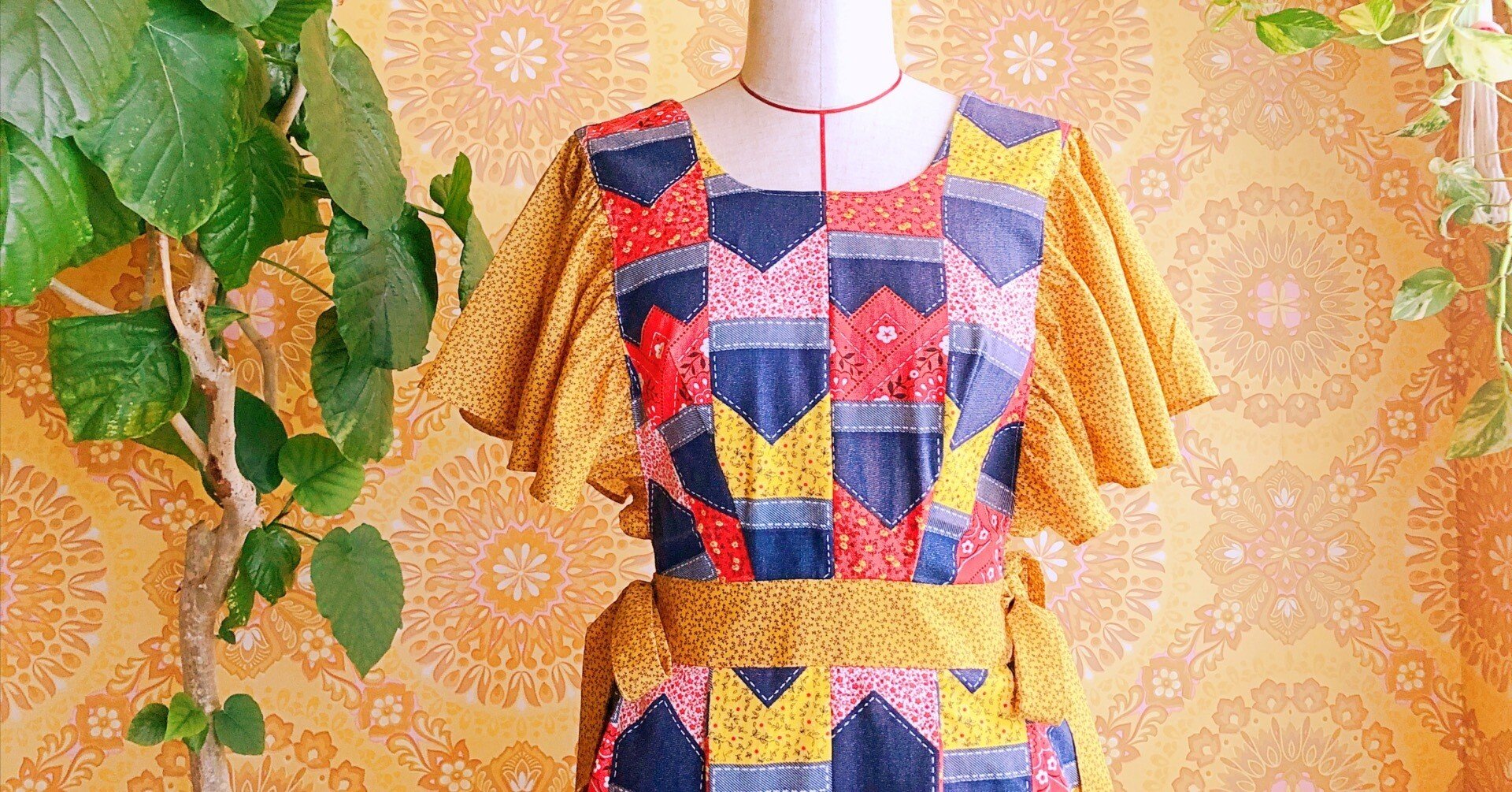 リメイク】70年代古着のパンツからエプロンスカートを作りました