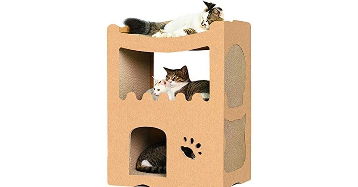 ❤キャットタワー＆爪研ぎで愛猫ちゃん大満足♪❤ストレス解消＆ゆったり寛げる❣ 高密度段ボール製のRAKU猫用爪とぎキャットタワーで愛猫の