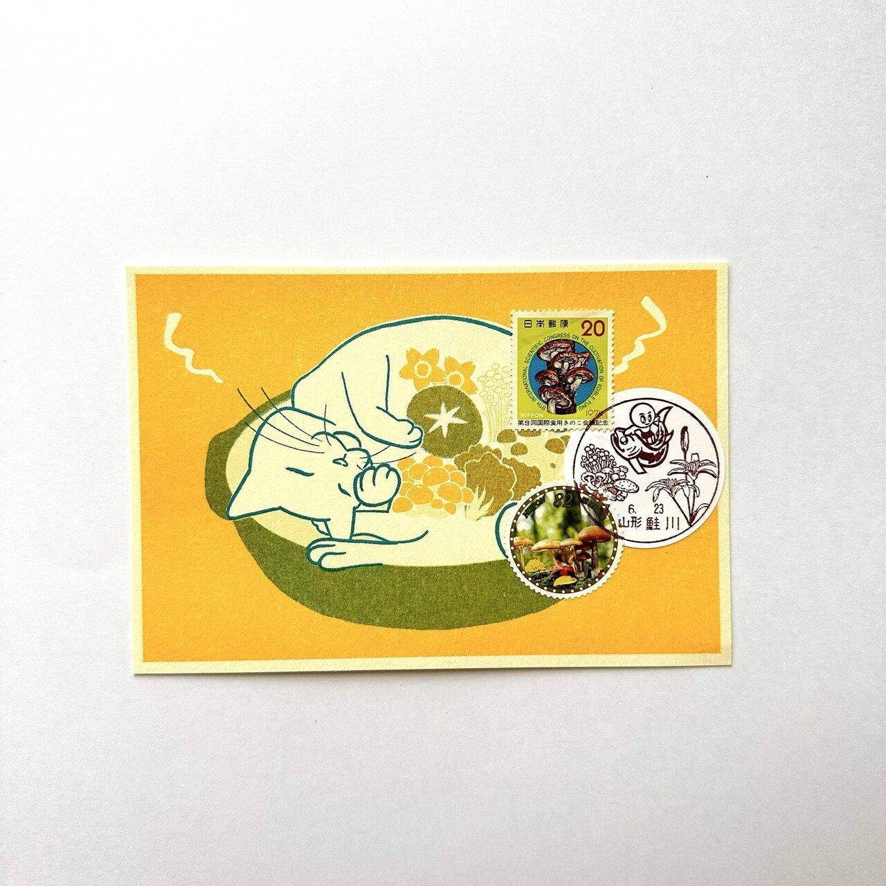 モチピ 記念押印・風景印・初日印付きタックシール・ポストカード 記念押印8/1釧路鶴ヶ岱郵便局風景印・初日印付きタックシール