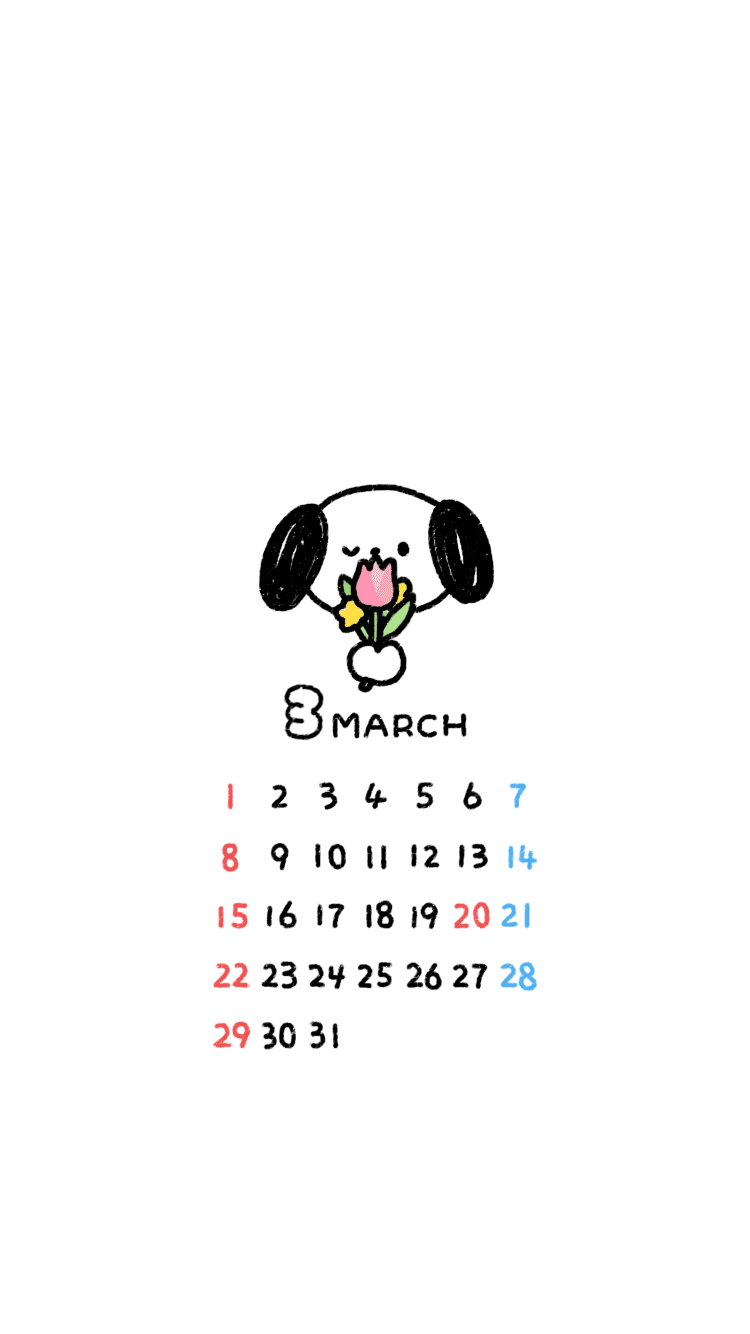 3月の待ち受けカレンダー Dhara Note