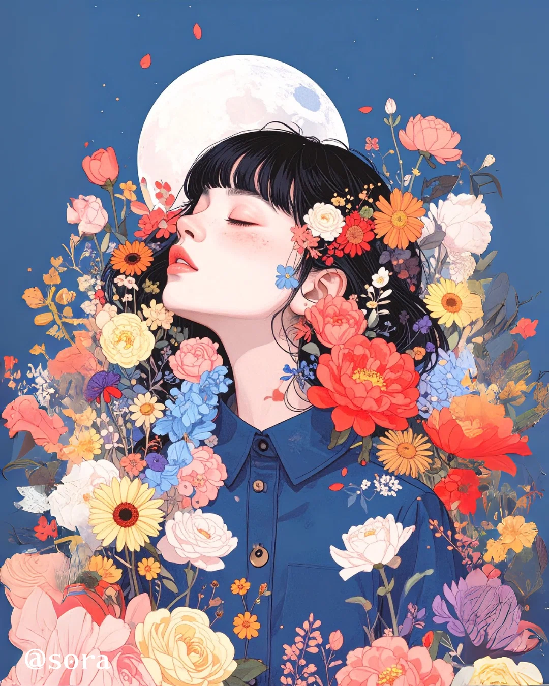 AIイラスト制作記｜『月夜と花』失敗も楽しむ｜藍空｜そら【AIアート