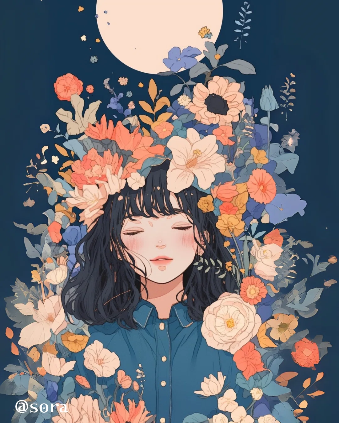 AIイラスト制作記｜『月夜と花』失敗も楽しむ｜藍空｜そら【AIアート