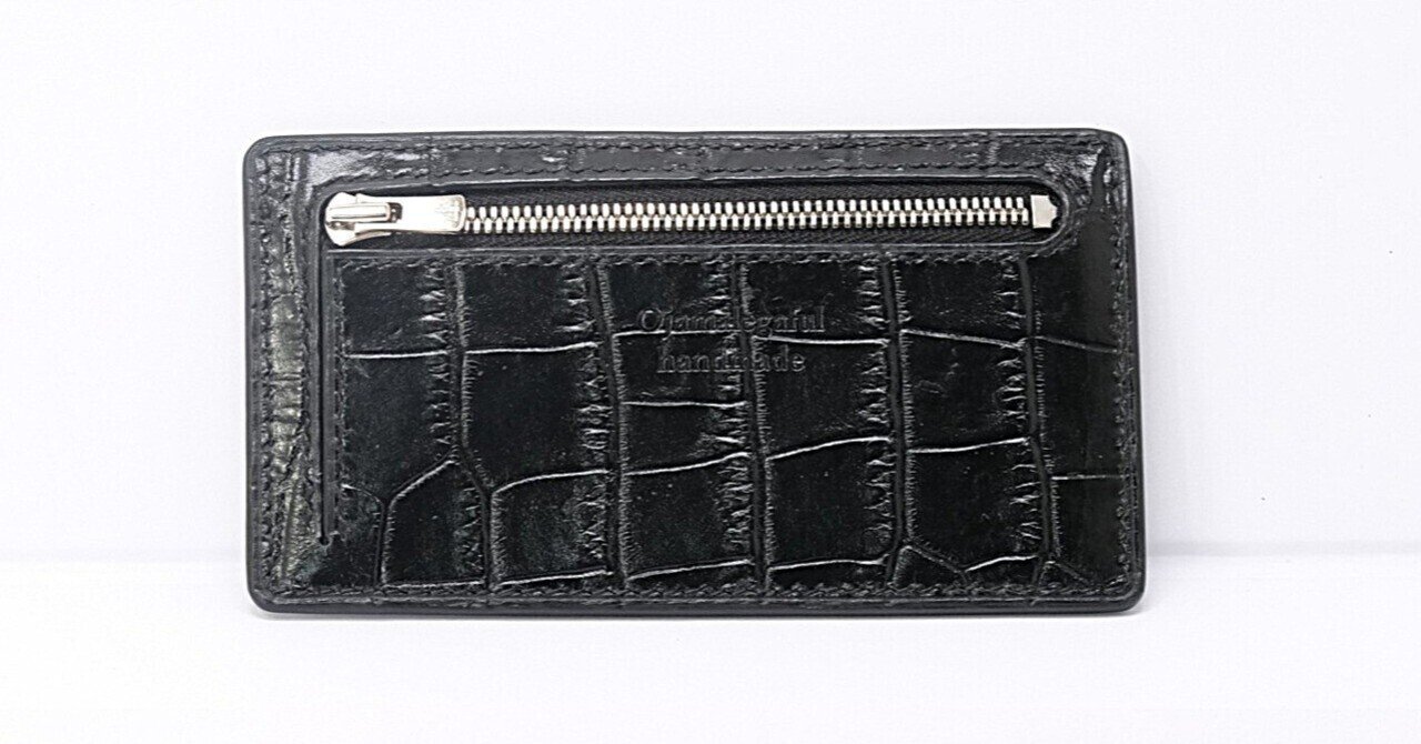 【ハンドメイド】本革　ミニフラグメントケース75×135　クロコ型押しブラック ハンドメイド】本革 ミニフラグメントケース75×135 クロコ型押し